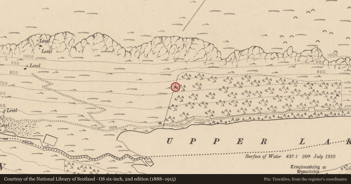 Ordnance Survey six-inch map, 2nd edition (1888–1915) covering the location of Charcoal-making site, Sevenchurches Or Camaderry, County Wicklow, with a pin at the register's coordinates