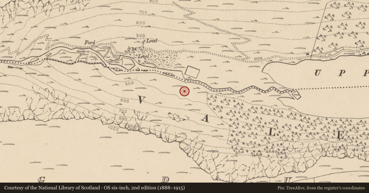 Ordnance Survey six-inch map, 2nd edition (1888–1915) covering the location of Charcoal-making site, Lugduff, County Wicklow, with a pin at the register's coordinates