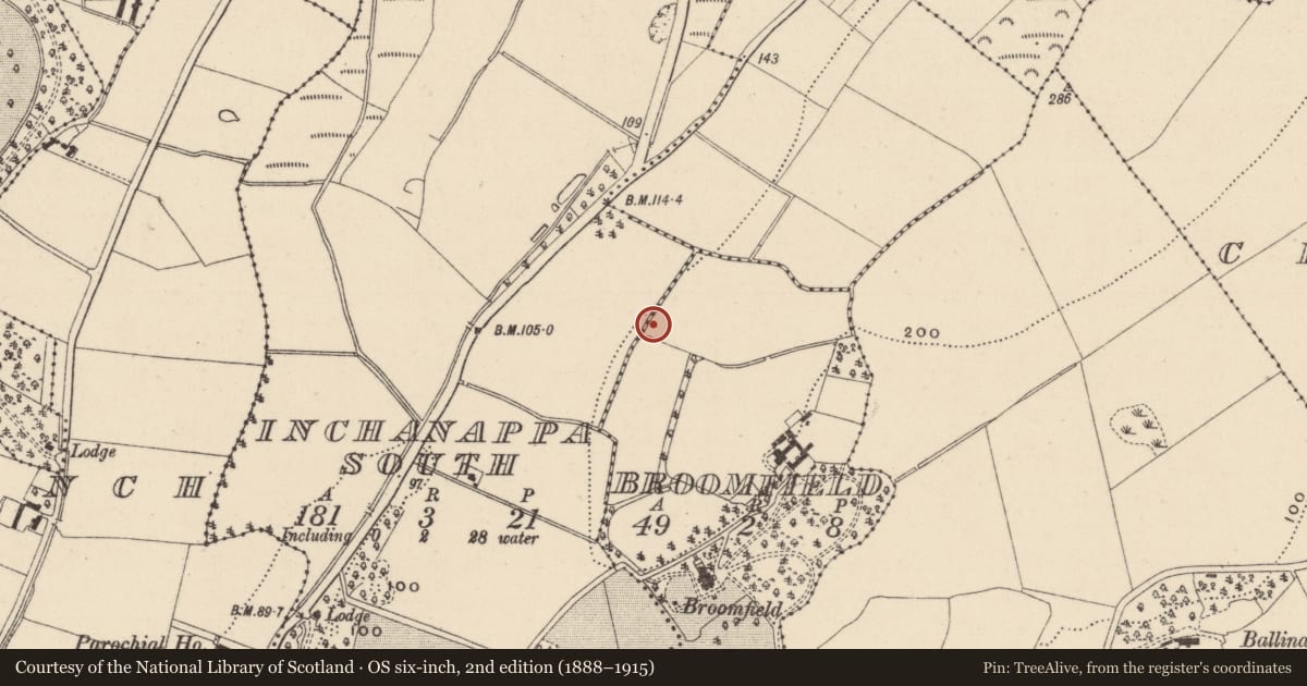 Ordnance Survey six-inch map, 2nd edition (1888–1915) covering the location of Excavation - miscellaneous, Broomfield, County Wicklow, with a pin at the register's coordinates