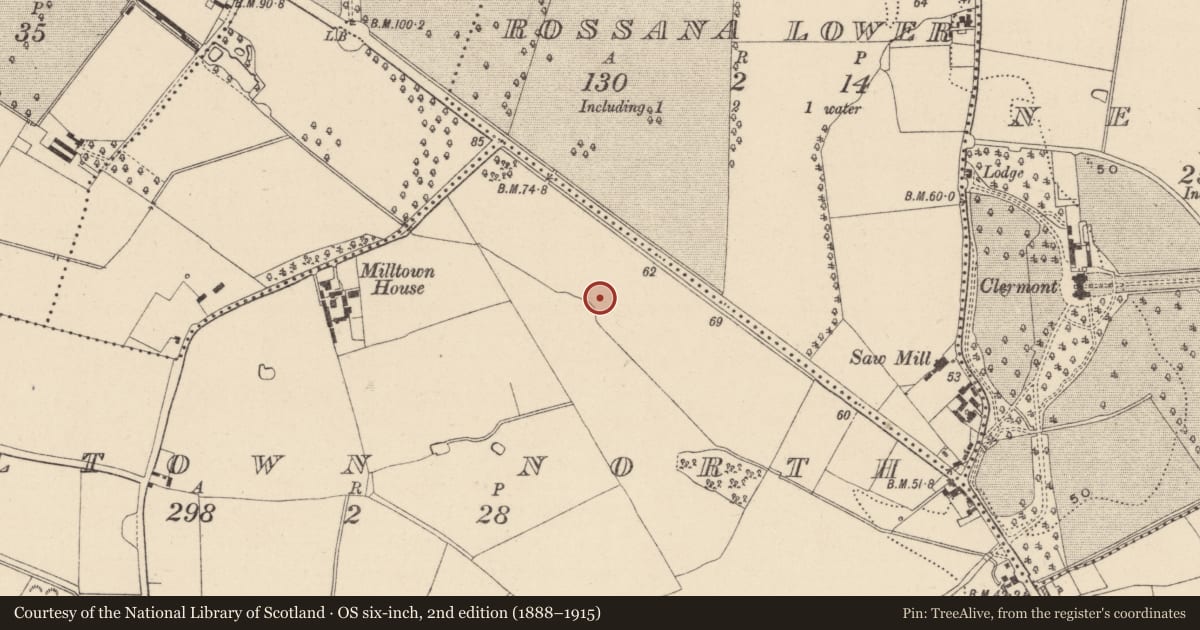 Ordnance Survey six-inch map, 2nd edition (1888–1915) covering the location of Hut site, Milltown North, County Wicklow, with a pin at the register's coordinates