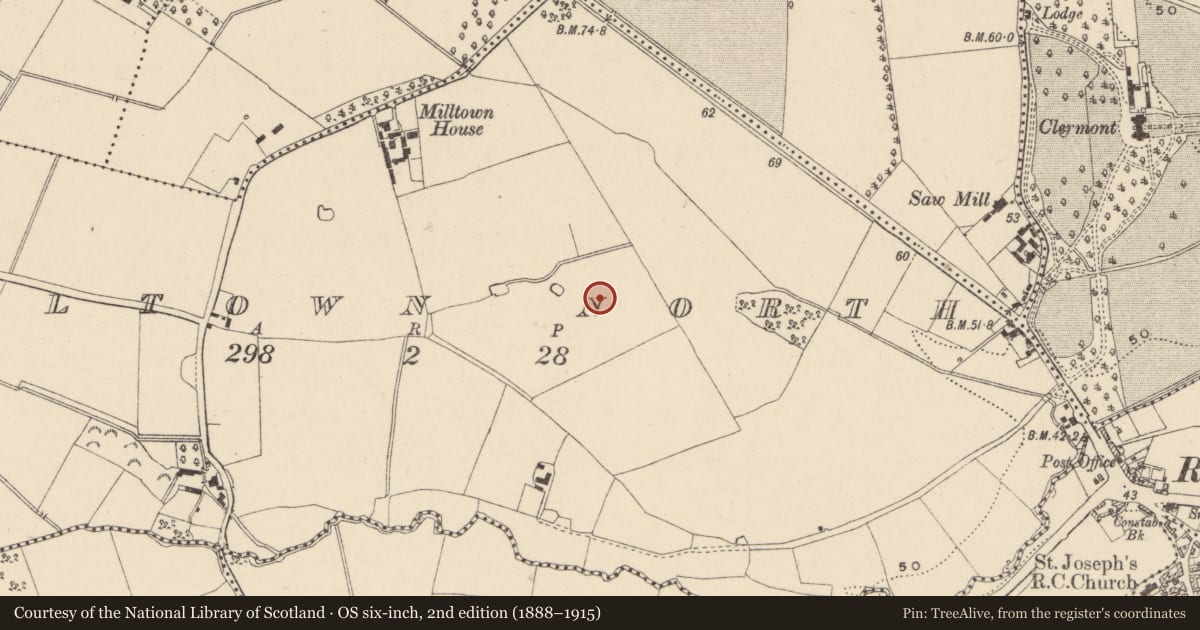 Ordnance Survey six-inch map, 2nd edition (1888–1915) covering the location of Excavation - miscellaneous, Milltown North, County Wicklow, with a pin at the register's coordinates