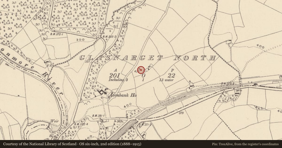 Ordnance Survey six-inch map, 2nd edition (1888–1915) covering the location of Enclosure, Glasnarget North, County Wicklow, with a pin at the register's coordinates