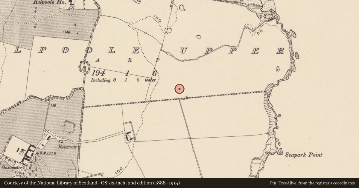 Ordnance Survey six-inch map, 2nd edition (1888–1915) covering the location of Enclosure, Kilpoole Upper, County Wicklow, with a pin at the register's coordinates