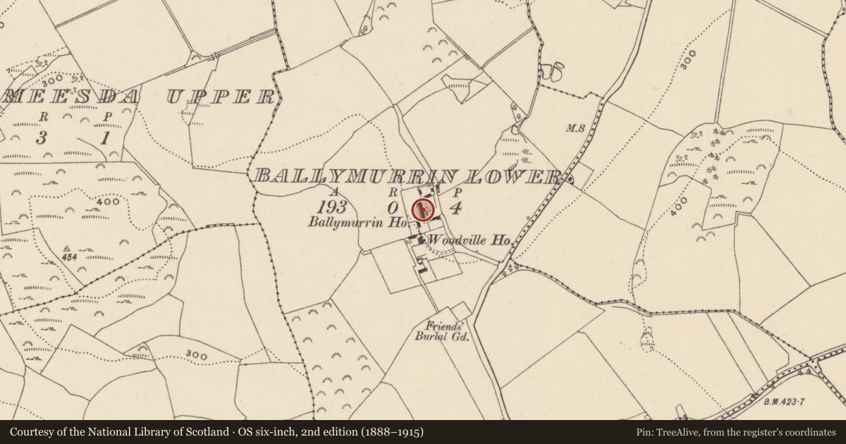 Ordnance Survey six-inch map, 2nd edition (1888–1915) covering the location of House - 16th/17th century, Ballymurrin Lower, County Wicklow, with a pin at the register's coordinates