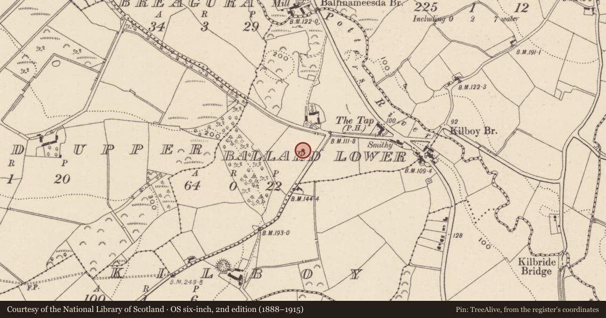 Ordnance Survey six-inch map, 2nd edition (1888–1915) covering the location of Pit, Coolbeg, County Wicklow, with a pin at the register's coordinates