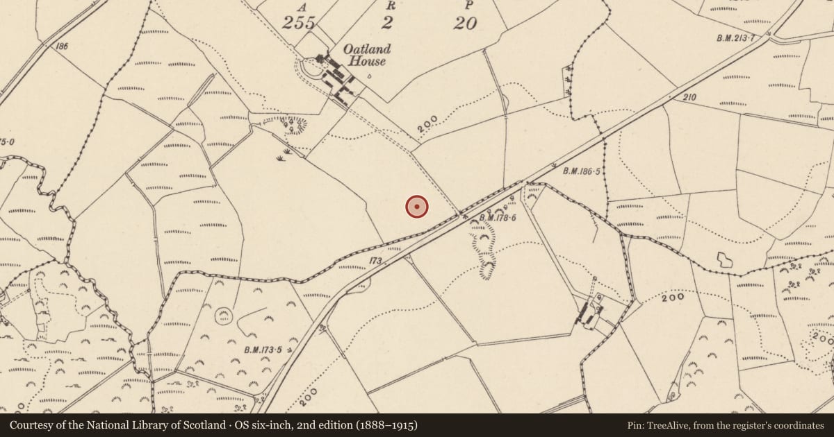 Ordnance Survey six-inch map, 2nd edition (1888–1915) covering the location of Burnt mound, Coolacork, County Wicklow, with a pin at the register's coordinates