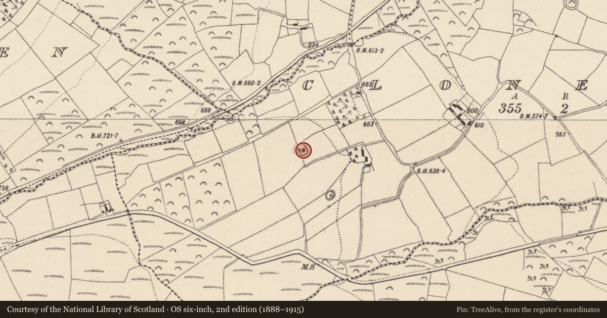 Ordnance Survey six-inch map, 2nd edition (1888–1915) covering the location of Ringfort - rath, Clonerkin, County Wicklow, with a pin at the register's coordinates