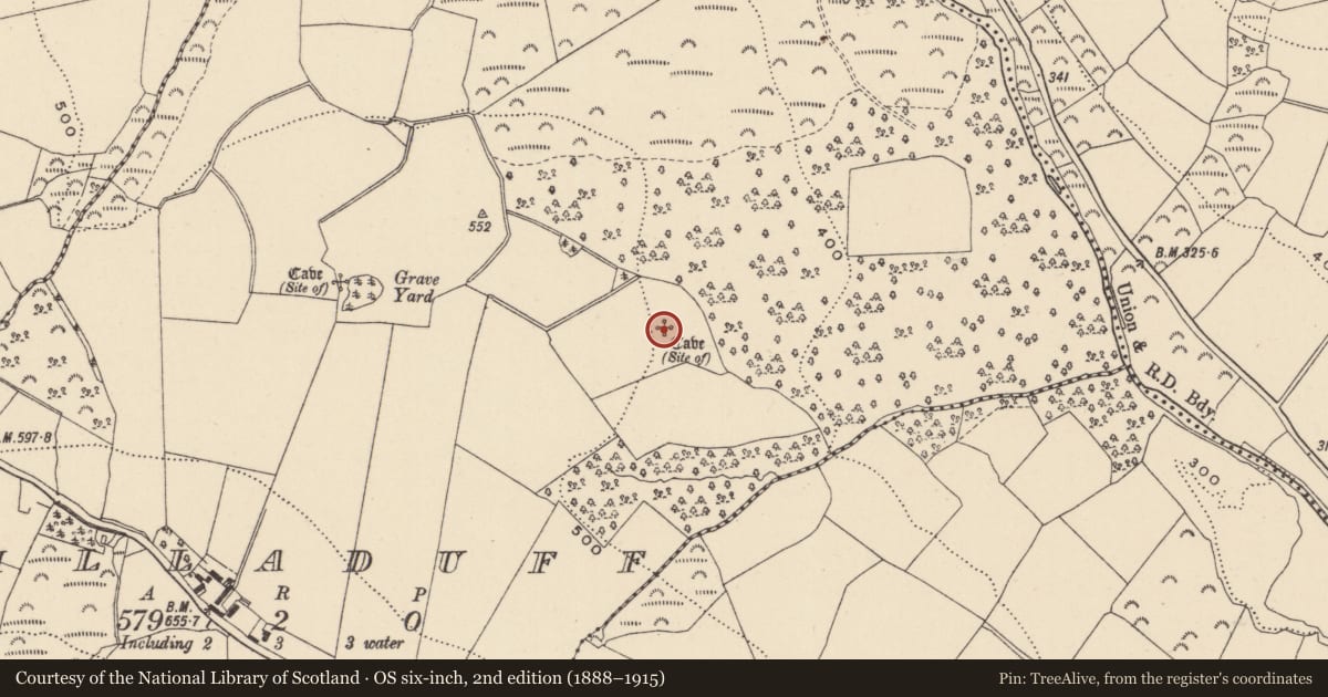 Ordnance Survey six-inch map, 2nd edition (1888–1915) covering the location of Souterrain, Killaduff, County Wicklow, with a pin at the register's coordinates