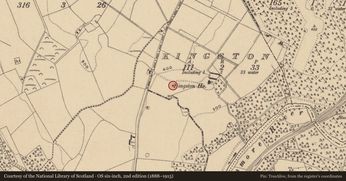 Ordnance Survey six-inch map, 2nd edition (1888–1915) covering the location of Standing stone, Kingston, County Wicklow, with a pin at the register's coordinates