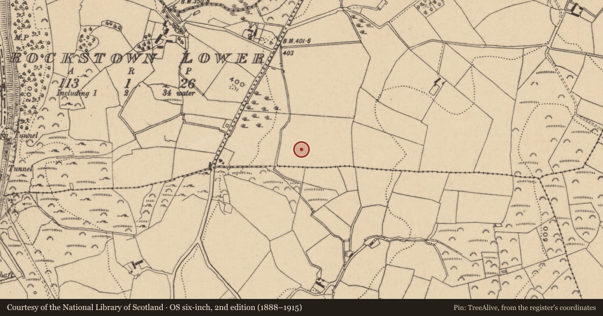 Ordnance Survey six-inch map, 2nd edition (1888–1915) covering the location of Enclosure, Rockstown Upper, County Wicklow, with a pin at the register's coordinates