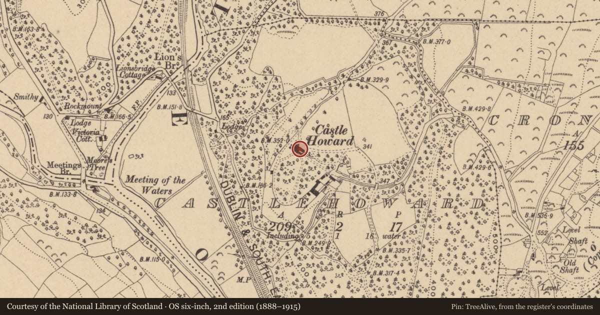 Ordnance Survey six-inch map, 2nd edition (1888–1915) covering the location of House - 18th/19th century, Castlehoward, County Wicklow, with a pin at the register's coordinates