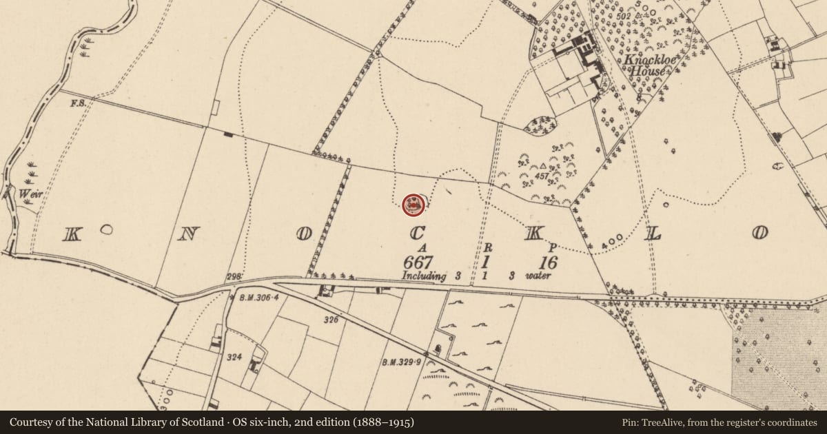 Ordnance Survey six-inch map, 2nd edition (1888–1915) covering the location of Enclosure, Knockloe, County Wicklow, with a pin at the register's coordinates