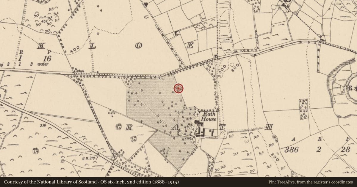 Ordnance Survey six-inch map, 2nd edition (1888–1915) covering the location of Enclosure, Rath East, County Wicklow, with a pin at the register's coordinates