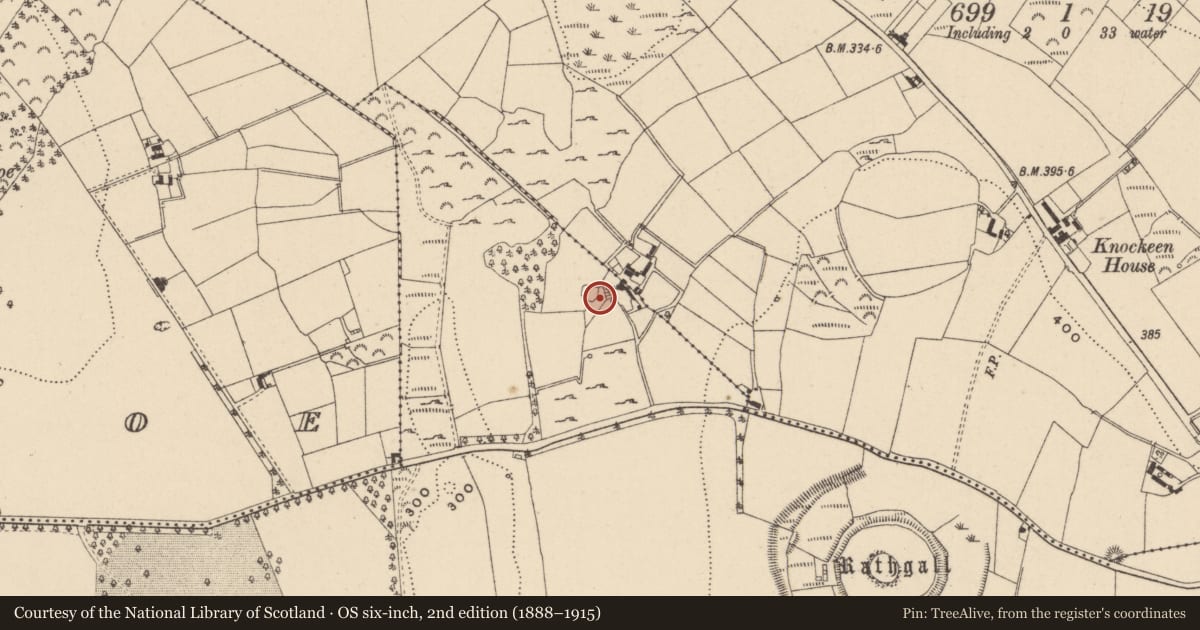 Ordnance Survey six-inch map, 2nd edition (1888–1915) covering the location of Ringfort - rath, Rath East, County Wicklow, with a pin at the register's coordinates