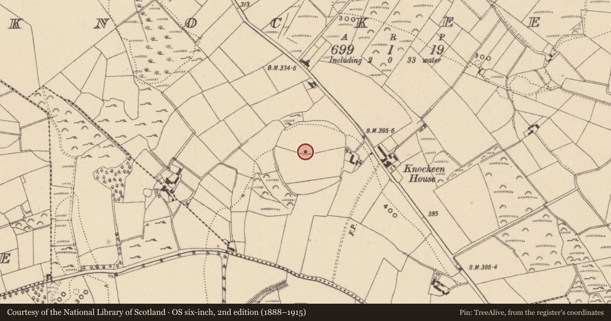 Ordnance Survey six-inch map, 2nd edition (1888–1915) covering the location of Cairn - unclassified, Knockeen, County Wicklow, with a pin at the register's coordinates