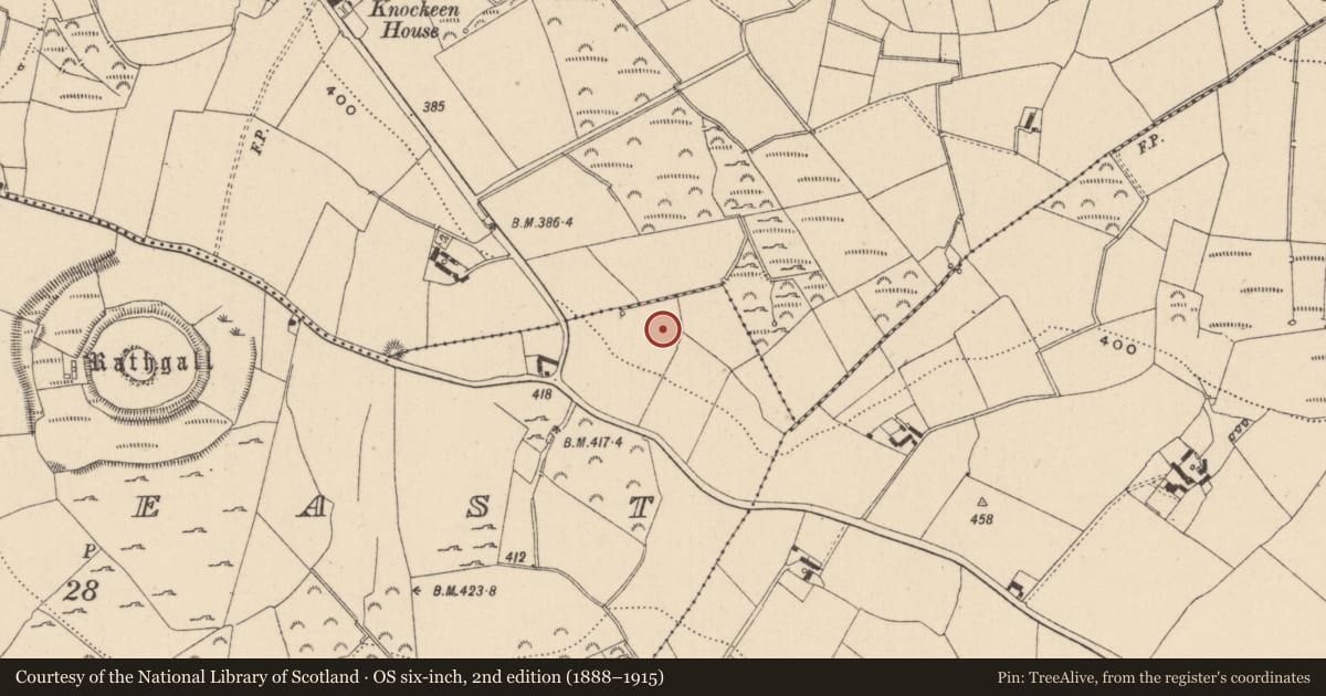 Ordnance Survey six-inch map, 2nd edition (1888–1915) covering the location of Enclosure, Rath East, County Wicklow, with a pin at the register's coordinates
