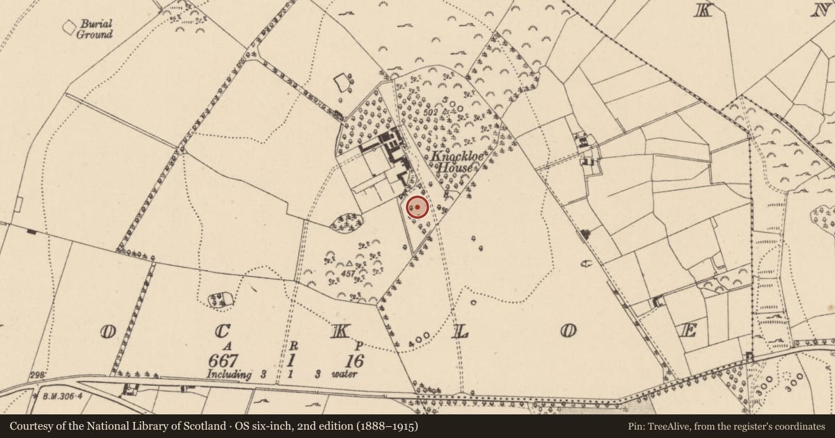 Ordnance Survey six-inch map, 2nd edition (1888–1915) covering the location of Barrow - ring-barrow, Knockloe, County Wicklow, with a pin at the register's coordinates
