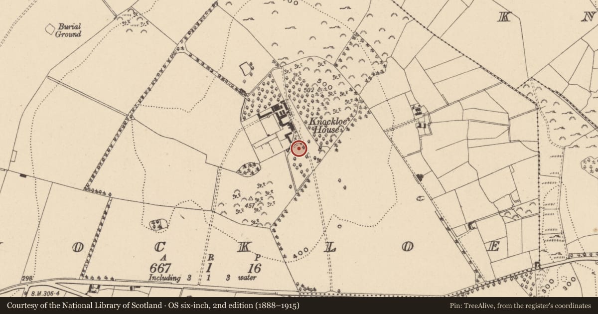 Ordnance Survey six-inch map, 2nd edition (1888–1915) covering the location of Barrow - ring-barrow, Knockloe, County Wicklow, with a pin at the register's coordinates
