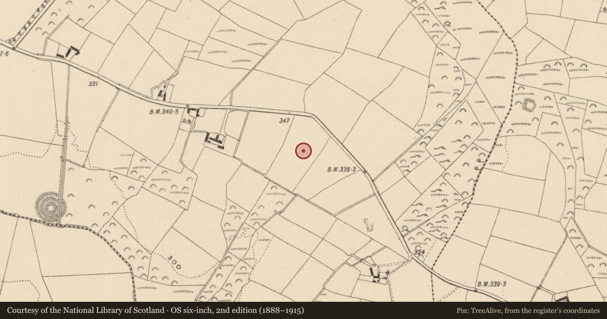 Ordnance Survey six-inch map, 2nd edition (1888–1915) covering the location of Enclosure - large enclosure, Liscolman, County Wicklow, with a pin at the register's coordinates