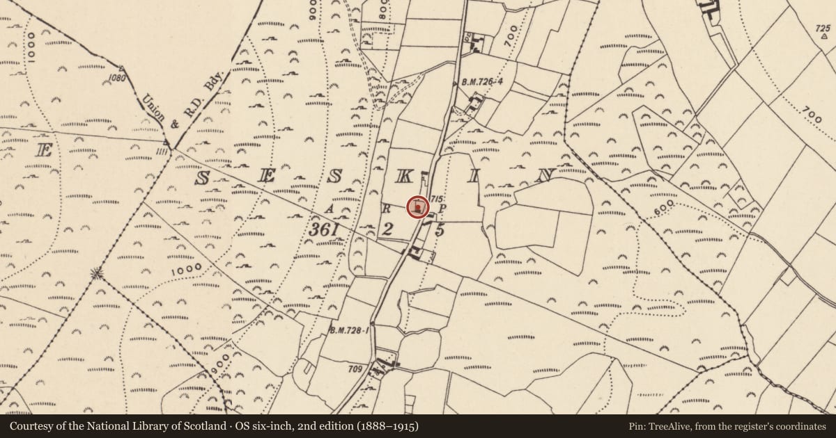 Ordnance Survey six-inch map, 2nd edition (1888–1915) covering the location of Ringfort - rath, Seskin, County Wicklow, with a pin at the register's coordinates