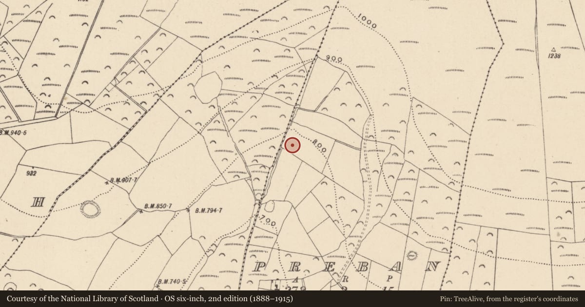 Ordnance Survey six-inch map, 2nd edition (1888–1915) covering the location of Enclosure, Preban, County Wicklow, with a pin at the register's coordinates