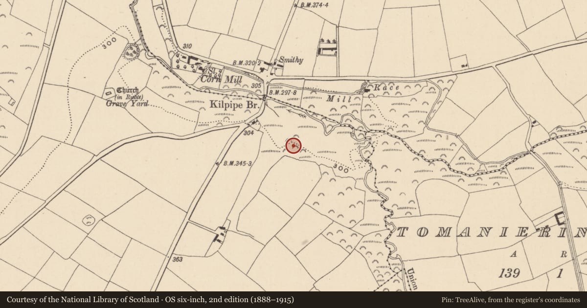 Ordnance Survey six-inch map, 2nd edition (1888–1915) covering the location of Enclosure, Kilpipe, County Wicklow, with a pin at the register's coordinates