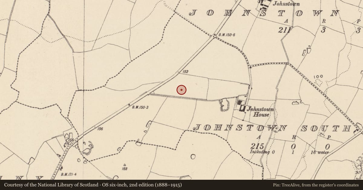 Ordnance Survey six-inch map, 2nd edition (1888–1915) covering the location of Burnt pit, Johnstown South, County Wicklow, with a pin at the register's coordinates