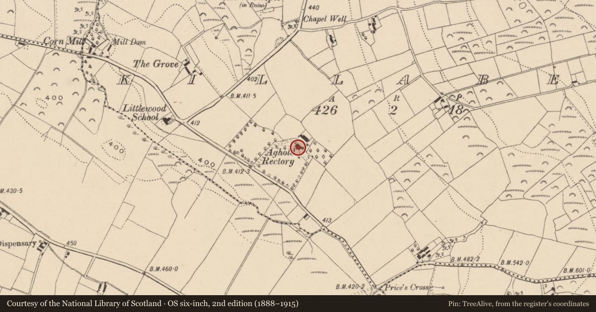Ordnance Survey six-inch map, 2nd edition (1888–1915) covering the location of House - 18th/19th century, Killabeg, County Wicklow, with a pin at the register's coordinates