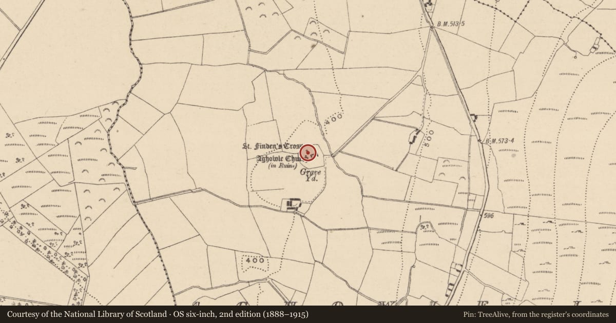 Ordnance Survey six-inch map, 2nd edition (1888–1915) covering the location of Stone trough, Aghowle Lower, County Wicklow, with a pin at the register's coordinates