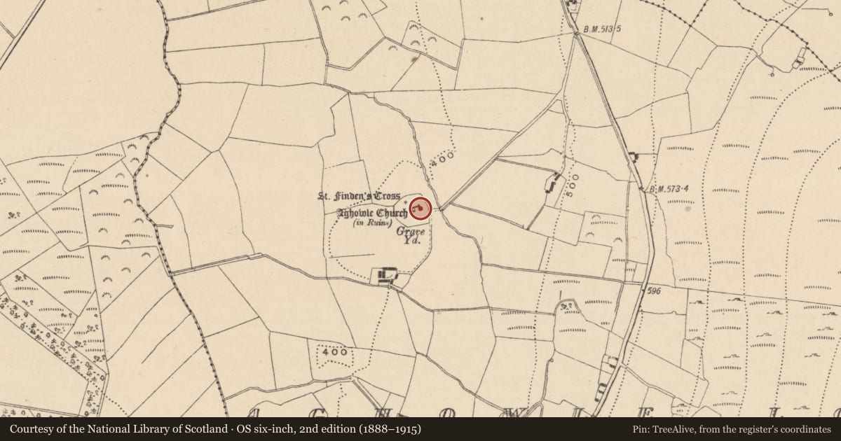 Ordnance Survey six-inch map, 2nd edition (1888–1915) covering the location of Stoup (present location), Aghowle Lower, County Wicklow, with a pin at the register's coordinates