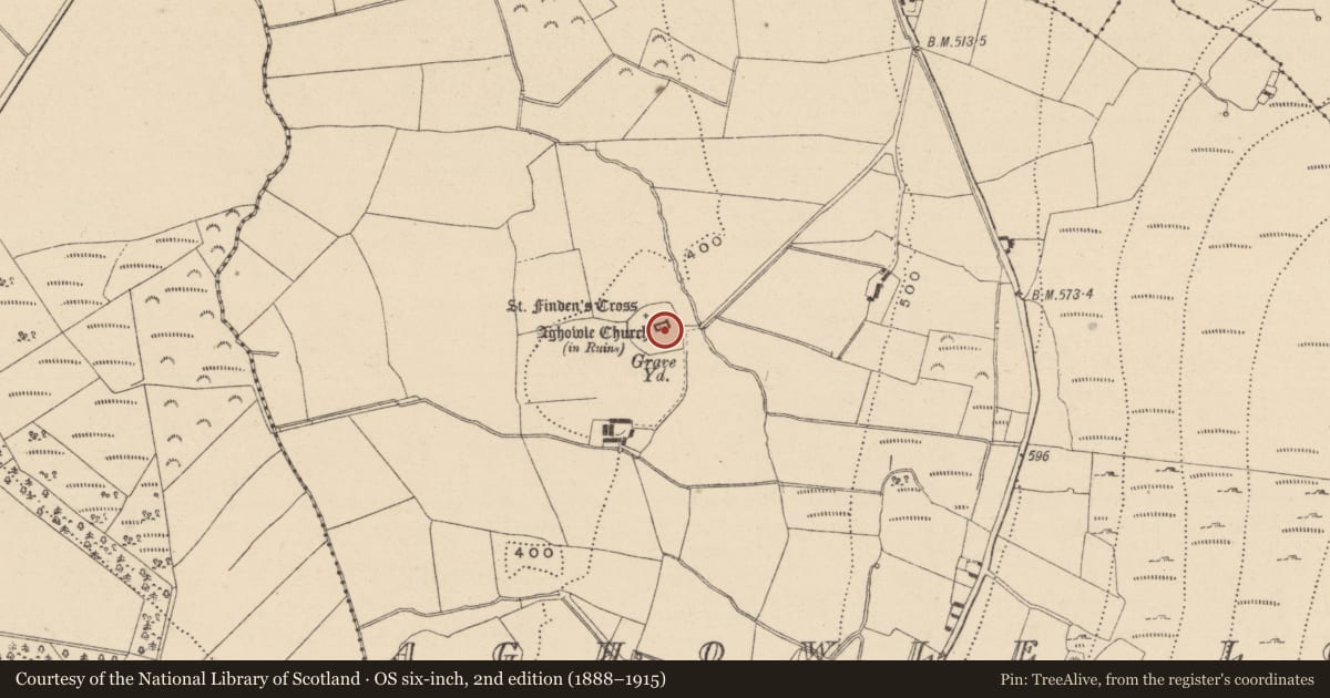 Ordnance Survey six-inch map, 2nd edition (1888–1915) covering the location of Pillar stone, Aghowle Upper, County Wicklow, with a pin at the register's coordinates