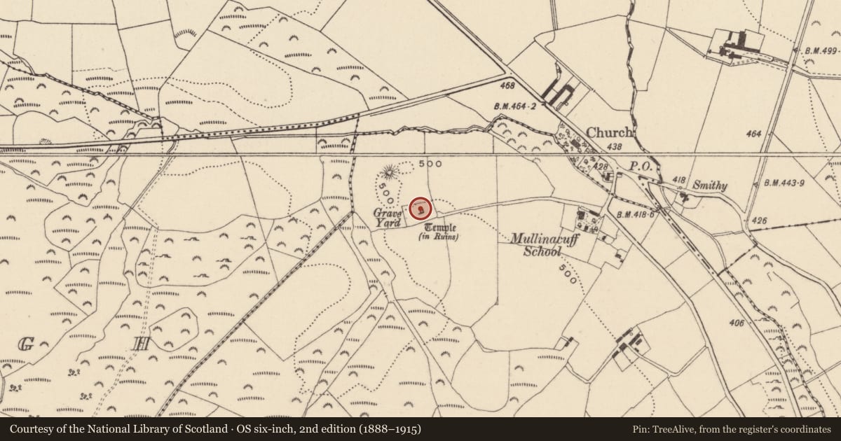 Ordnance Survey six-inch map, 2nd edition (1888–1915) covering the location of Church, Stranakelly, County Wicklow, with a pin at the register's coordinates