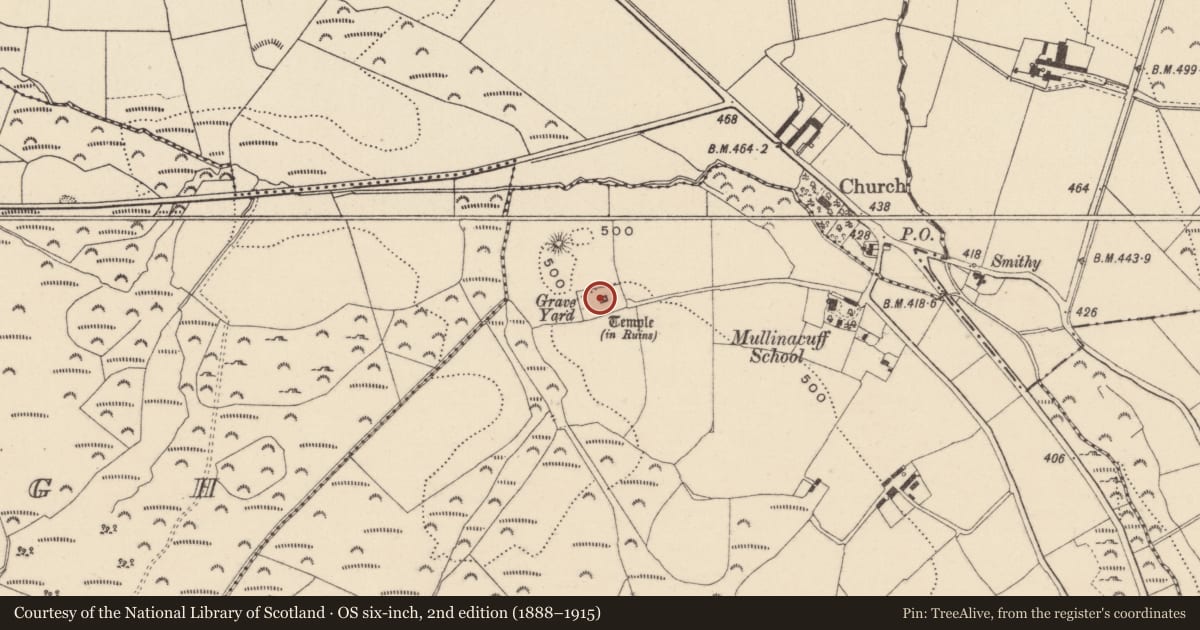 Ordnance Survey six-inch map, 2nd edition (1888–1915) covering the location of Graveyard, Stranakelly, County Wicklow, with a pin at the register's coordinates