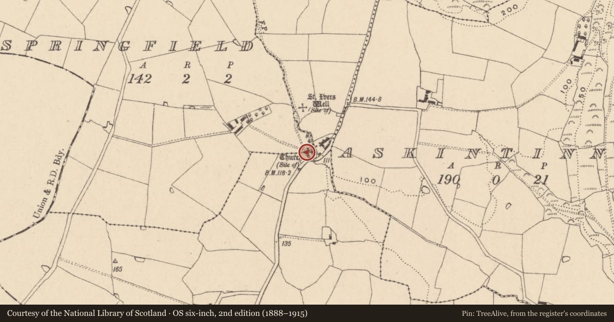 Ordnance Survey six-inch map, 2nd edition (1888–1915) covering the location of Church, Ballinabanoge, County Wicklow, with a pin at the register's coordinates