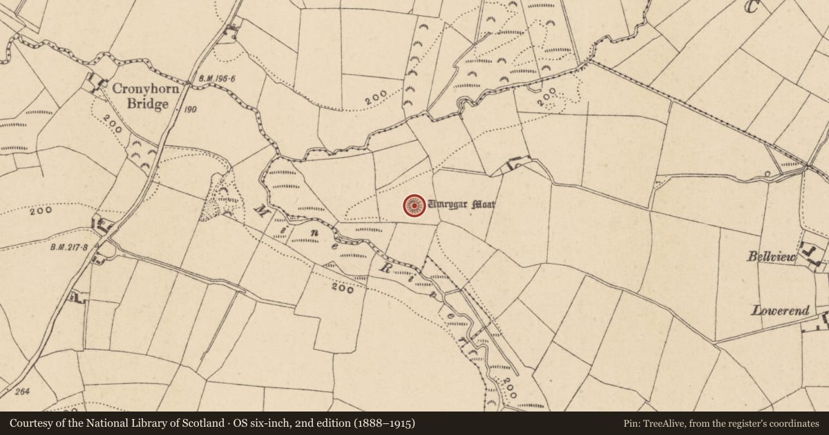 Ordnance Survey six-inch map, 2nd edition (1888–1915) covering the location of Burial mound, Umrygar, County Wicklow, with a pin at the register's coordinates
