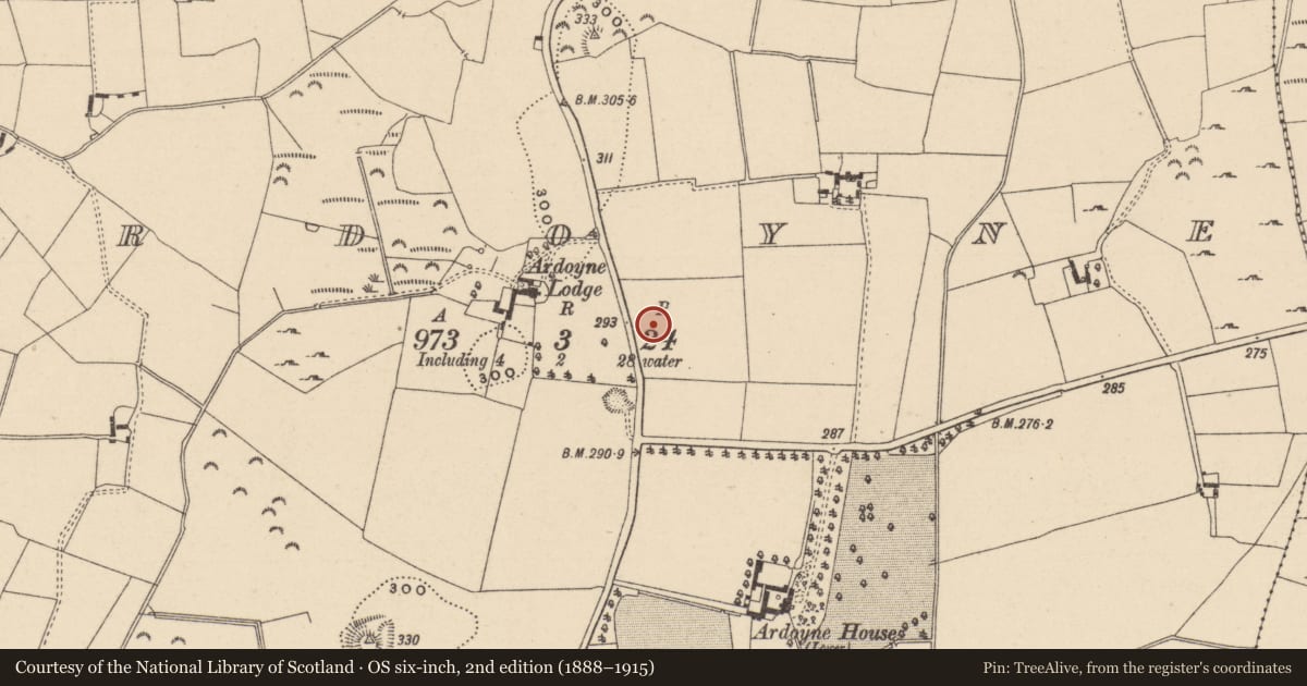 Ordnance Survey six-inch map, 2nd edition (1888–1915) covering the location of Ring-ditch, Ardoyne, County Wicklow, with a pin at the register's coordinates