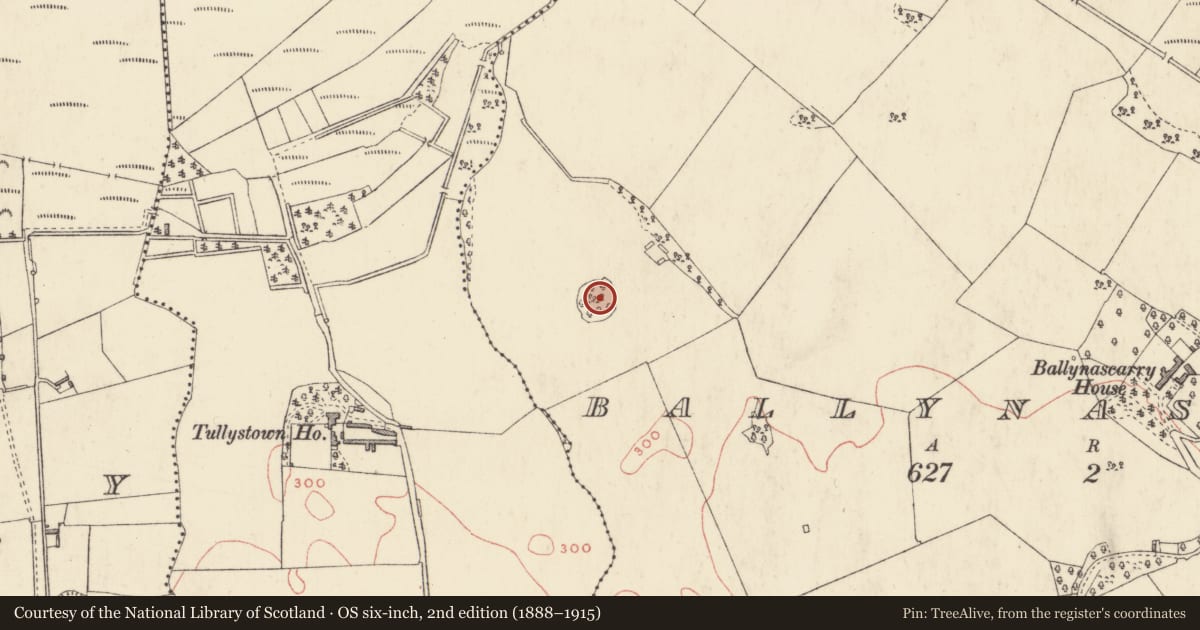 Ordnance Survey six-inch map, 2nd edition (1888–1915) covering the location of Ringfort - rath, Ballynascarry, County Westmeath, with a pin at the register's coordinates
