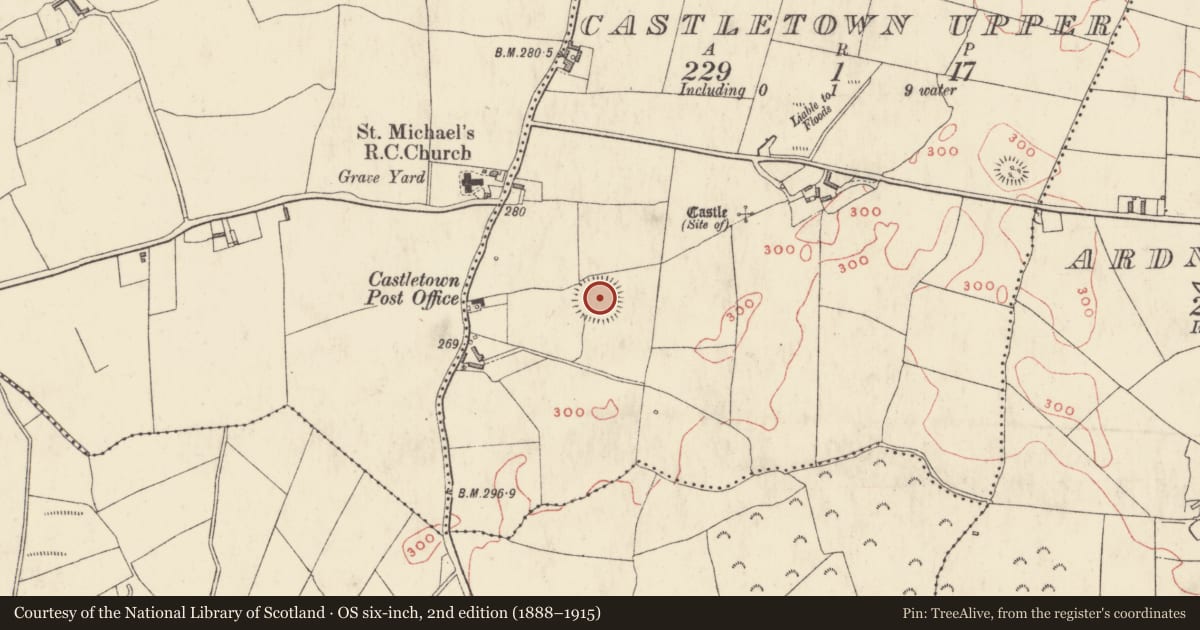Ordnance Survey six-inch map, 2nd edition (1888–1915) covering the location of Ringfort - rath, Castletown Upper, County Westmeath, with a pin at the register's coordinates