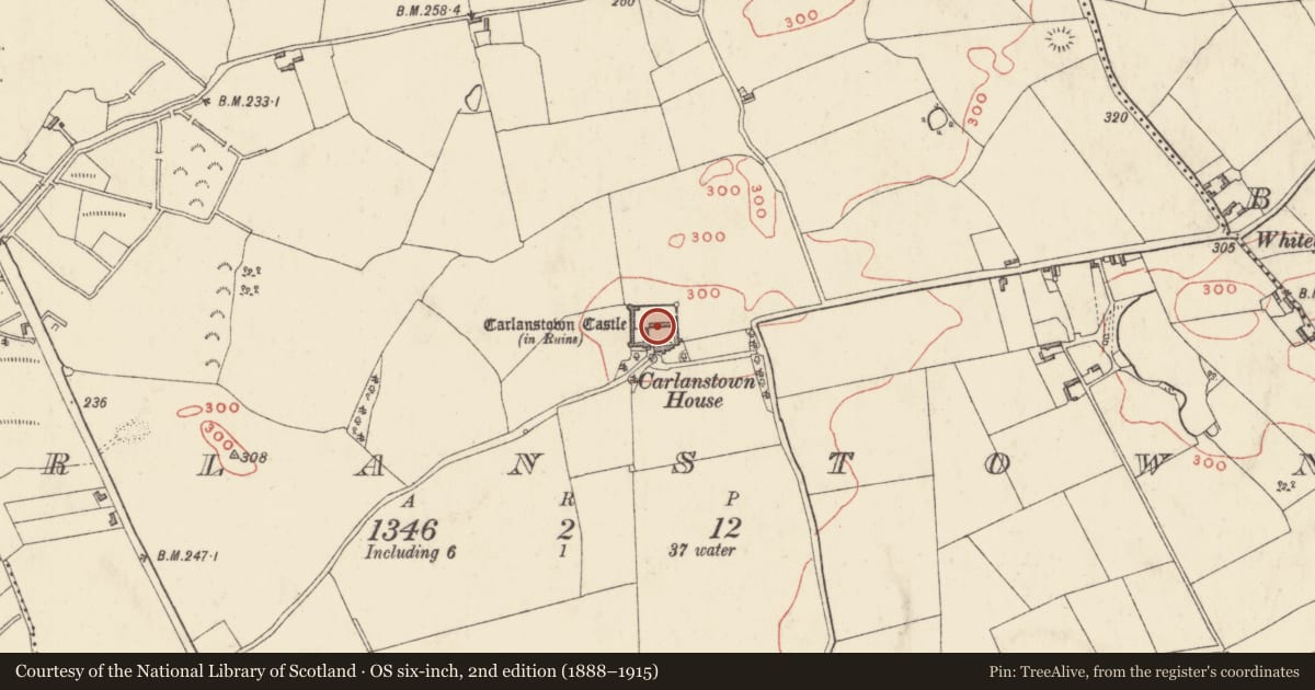 Ordnance Survey six-inch map, 2nd edition (1888–1915) covering the location of Bawn, Carlanstown, County Westmeath, with a pin at the register's coordinates