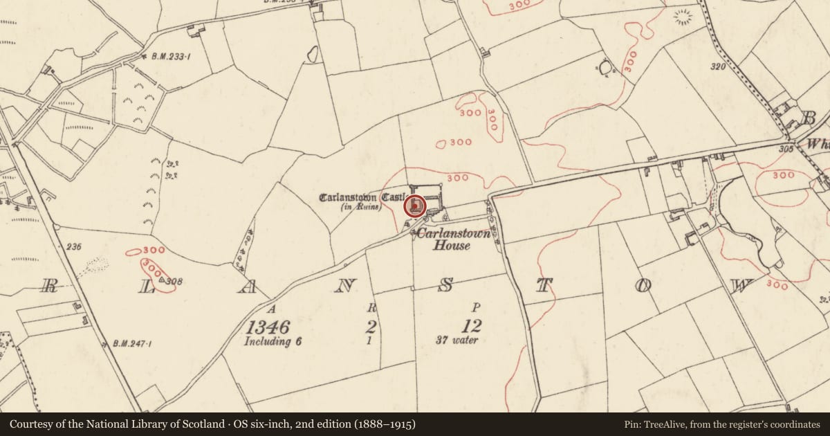 Ordnance Survey six-inch map, 2nd edition (1888–1915) covering the location of House - fortified house, Carlanstown, County Westmeath, with a pin at the register's coordinates