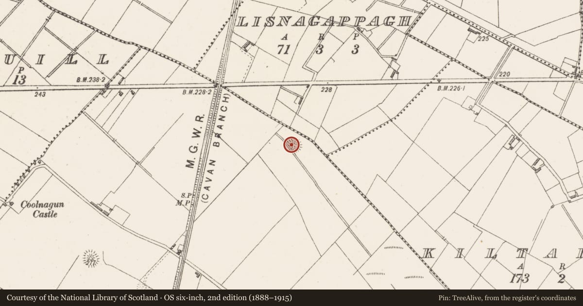 Ordnance Survey six-inch map, 2nd edition (1888–1915) covering the location of Ringfort - unclassified, Coolnagun, County Westmeath, with a pin at the register's coordinates