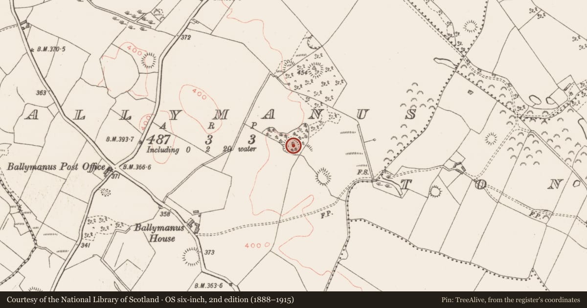 Ordnance Survey six-inch map, 2nd edition (1888–1915) covering the location of Ringfort - rath, Ballymanus, County Westmeath, with a pin at the register's coordinates