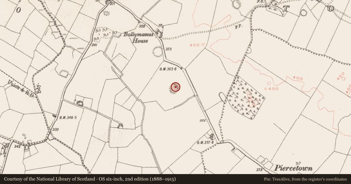 Ordnance Survey six-inch map, 2nd edition (1888–1915) covering the location of Ringfort - rath, Ballymanus, County Westmeath, with a pin at the register's coordinates