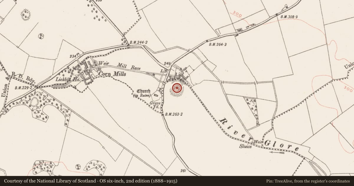 Ordnance Survey six-inch map, 2nd edition (1888–1915) covering the location of Castle - motte and bailey, Rathcreevagh, County Westmeath, with a pin at the register's coordinates