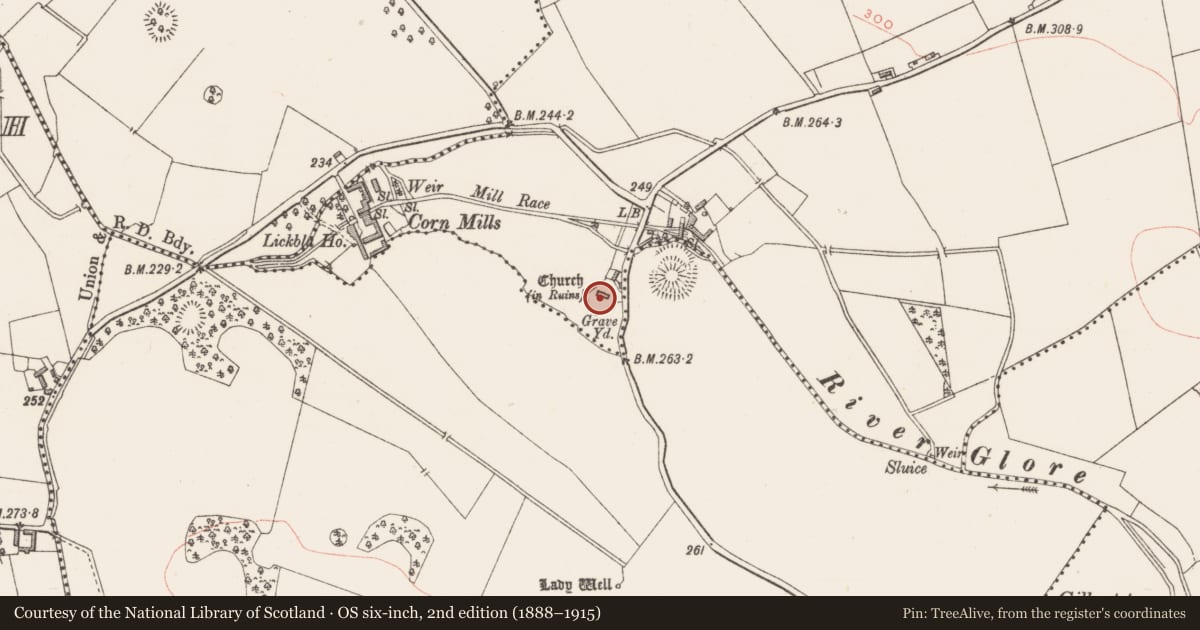 Ordnance Survey six-inch map, 2nd edition (1888–1915) covering the location of Graveyard, Lickbla, County Westmeath, with a pin at the register's coordinates