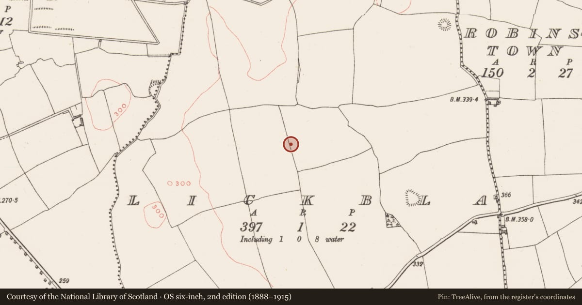 Ordnance Survey six-inch map, 2nd edition (1888–1915) covering the location of Megalithic tomb - wedge tomb, Lickbla, County Westmeath, with a pin at the register's coordinates