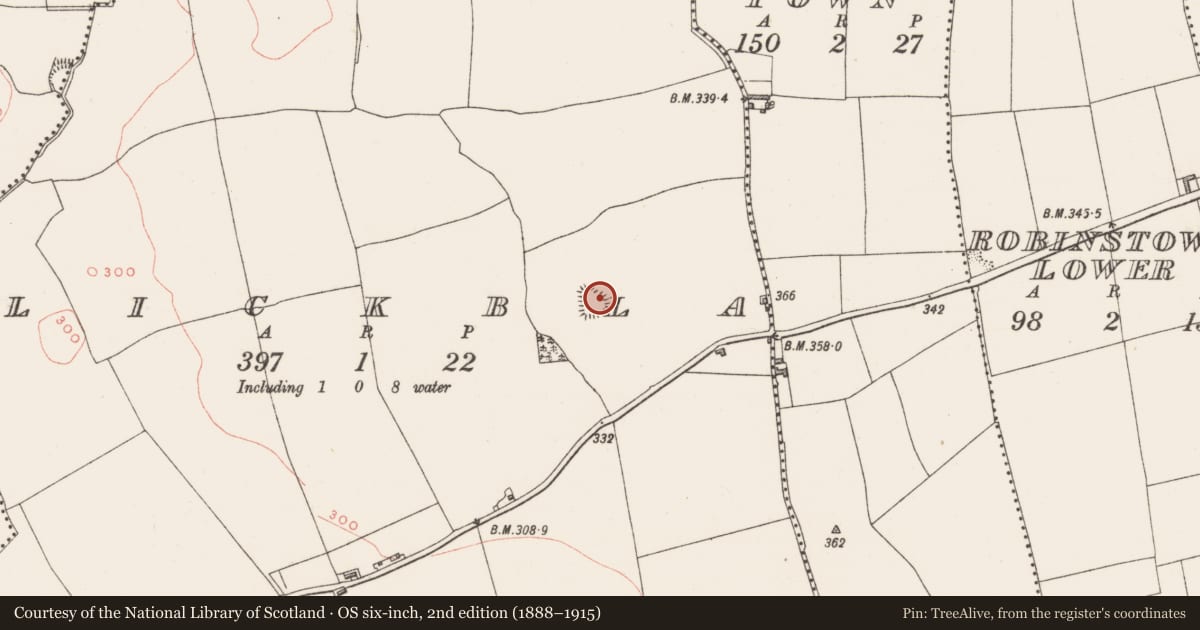 Ordnance Survey six-inch map, 2nd edition (1888–1915) covering the location of Ringfort - rath, Lickbla, County Westmeath, with a pin at the register's coordinates
