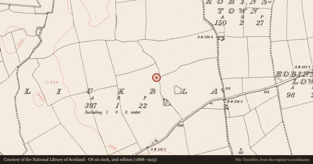 Ordnance Survey six-inch map, 2nd edition (1888–1915) covering the location of Megalithic structure, Lickbla, County Westmeath, with a pin at the register's coordinates