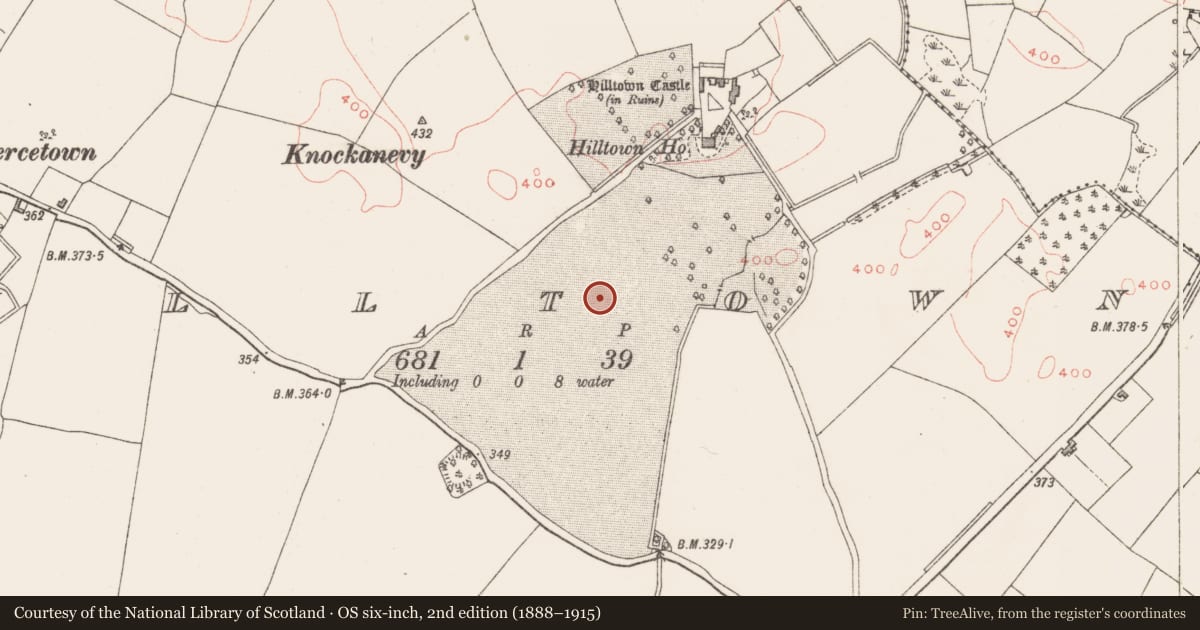 Ordnance Survey six-inch map, 2nd edition (1888–1915) covering the location of Moated site, Hilltown, County Westmeath, with a pin at the register's coordinates