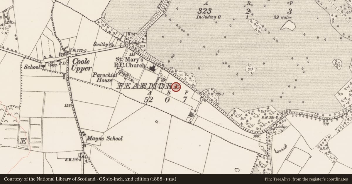 Ordnance Survey six-inch map, 2nd edition (1888–1915) covering the location of Enclosure, Fearmore, County Westmeath, with a pin at the register's coordinates